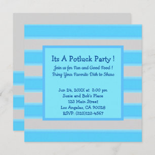 Bold Simple Stripes Turquoise Potluck Party Invitation