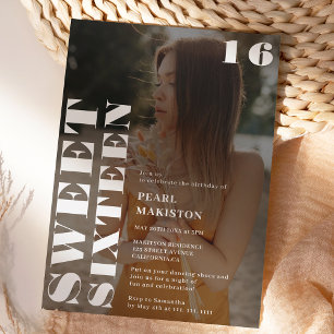 Bold simple white photo sweet 16 birthday invitation