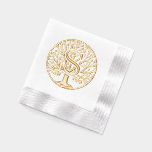 Bold Single Initial Over Tree of Life #1F Foil Napkins