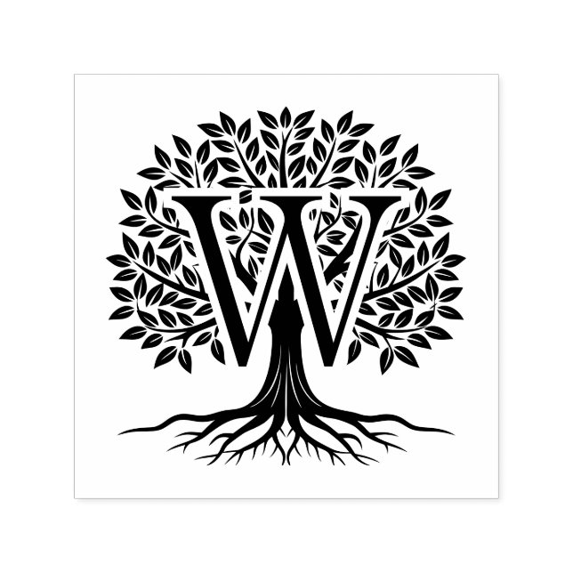 Bold Single Initial Over Tree of Life #2 Self-inking Stamp (Design)