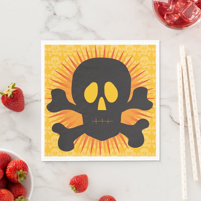 Bold Skull and Crossbones with Orange Burst Napkin (Creator Uploaded)