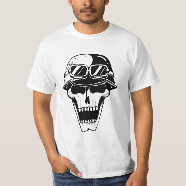 Bold Skull Helmet Graphic  T-Shirt (Front)