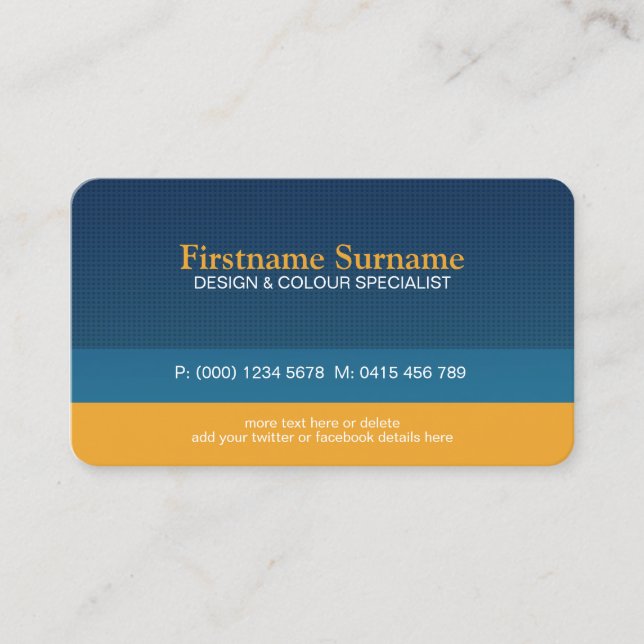 Bold & Sleek Blue Orange Business Card (Front)