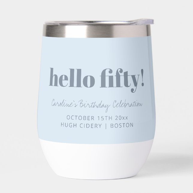 Bold Soft Blue Modern 50th Birthday Custom  (Left)