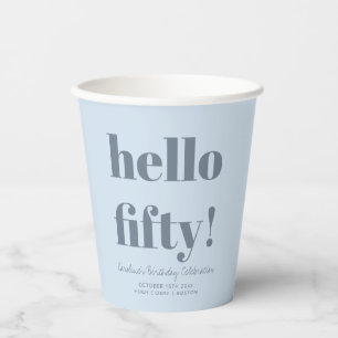 Bold Soft Blue Modern 50th Birthday Custom Paper Cups