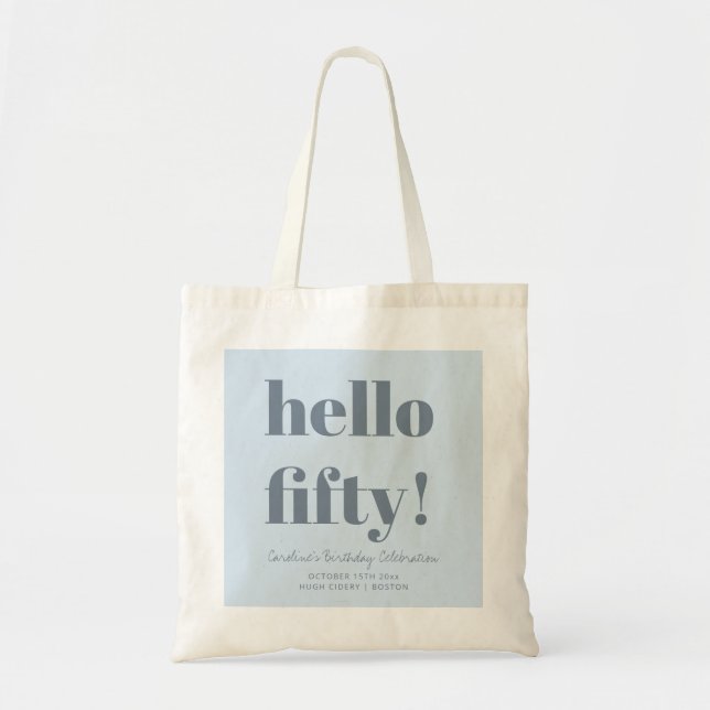 Bold Soft Blue Modern 50th Birthday Custom Tote Bag (Front)