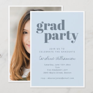 Bold Soft Blue Modern Photo Graduation Party Invitation