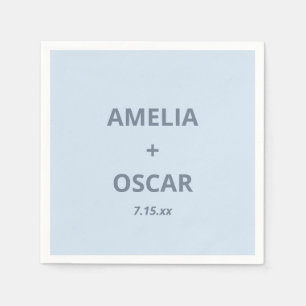 Bold Soft Blue Modern Wedding Names Date Custom Napkin
