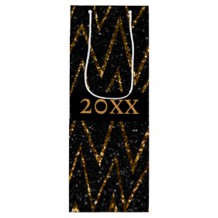 Bold Sparkling Black Gold Chevron Party Packaging Wine Gift Bag