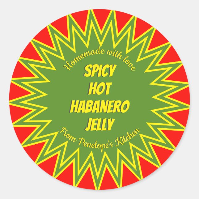 Bold Spicy Hot Habanero Jelly Jar Canning Classic Round Sticker (Front)