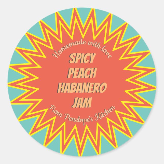 Bold Spicy Peach Habanero Jam Jar Canning Classic Round Sticker (Front)