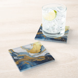 Bold Splash of Gold and Blue Glass Coaster