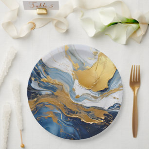 Bold Splash of Gold and Blue Paper Plate