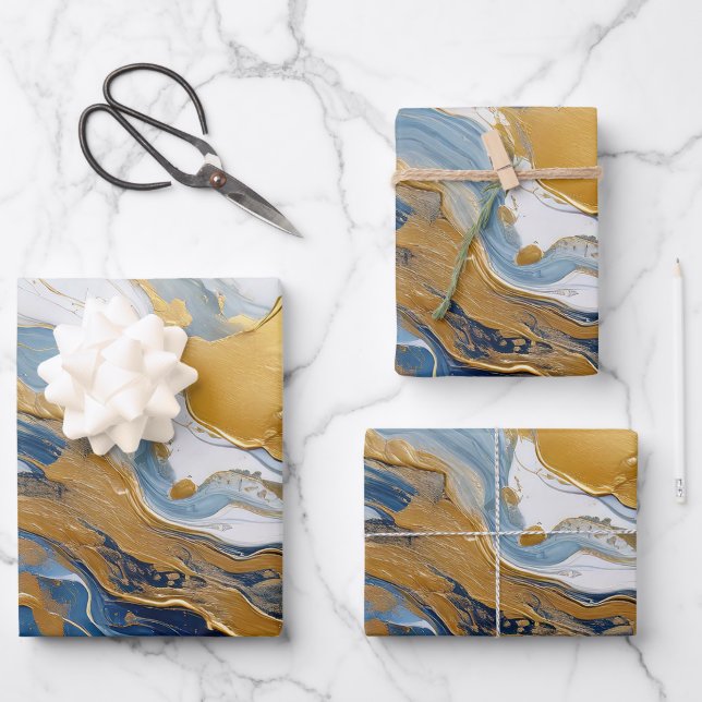 Bold Splash of Gold and Blue Wrapping Paper Sheet (Front)
