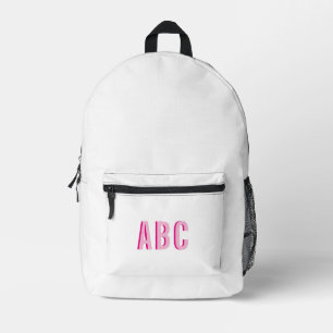 Bold Sport Hot Pink 3 Letter Monogram Printed Backpack