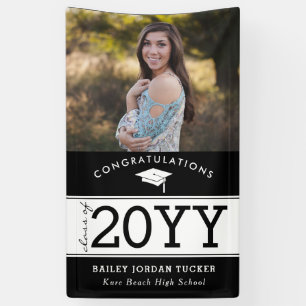 Bold Sporty Black and White Photo Graduation Banner