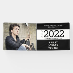 Bold Sporty Black White Photo Graduation Banner