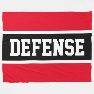 Bold Sporty Bright Red White Black DEFENSE Stripes Fleece Blanket