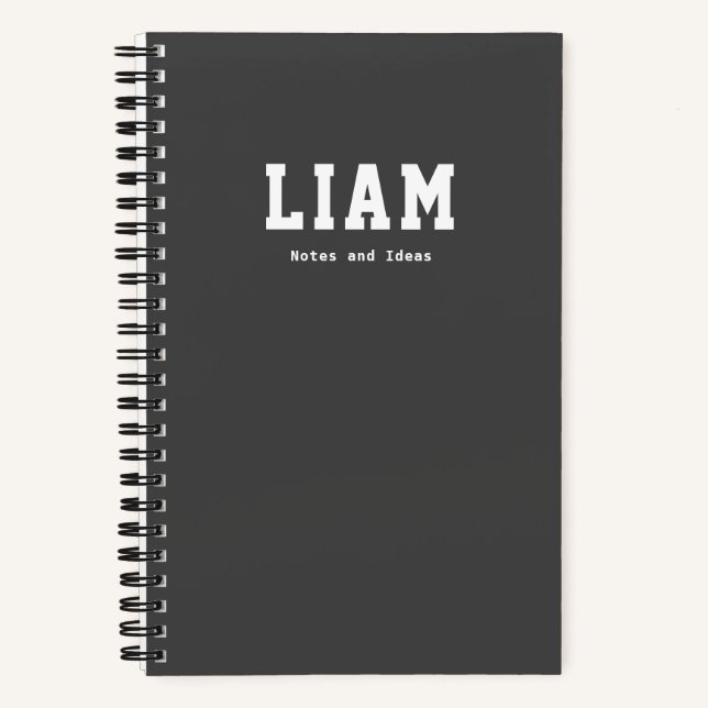 Bold Sporty Personalised Notes and Ideas Dark Grey Notebook (Front)