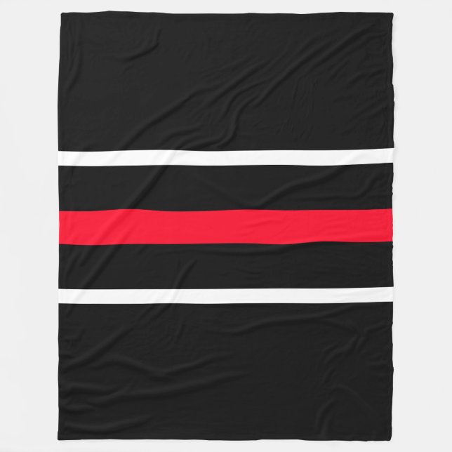 Bold Sporty Red White Racing Stripes On Black Fleece Blanket (Front)