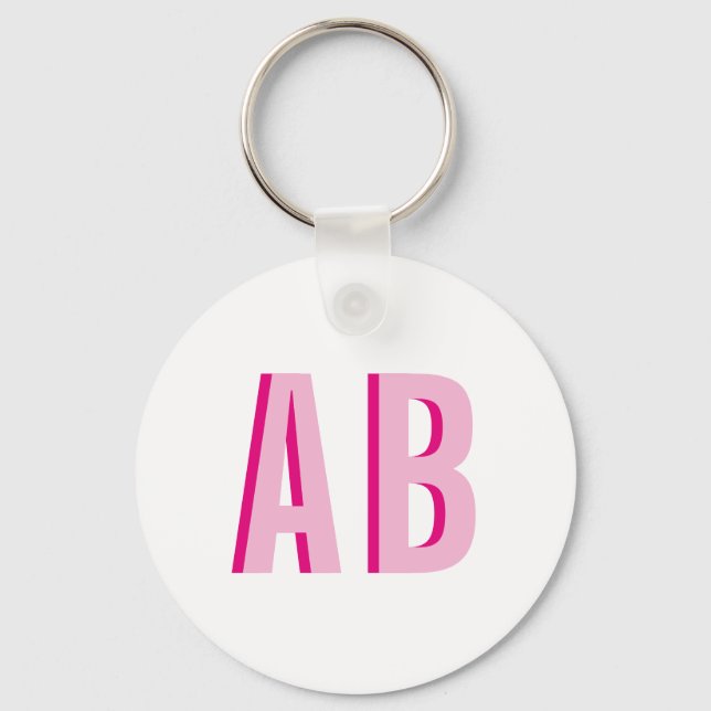 Bold Stacked Pink 2 Letter Monogram Key Ring (Front)