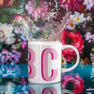 Bold Stacked Pink 3 Letter Monogram Coffee Mug