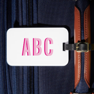 Bold Stacked Pink 3 Letter Monogram Luggage Tag