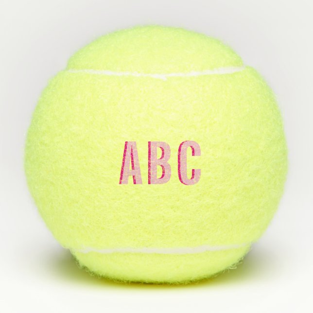 Bold Stacked Pink 3 Letter Monogram Tennis Balls (Front)