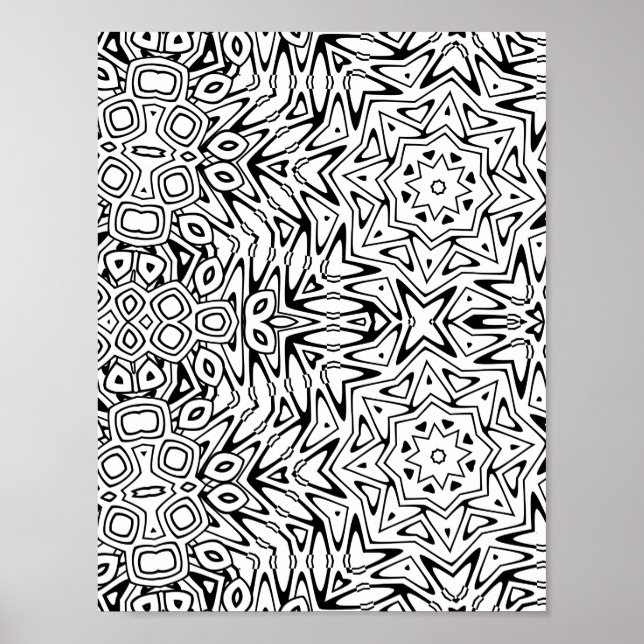 Bold Star Mandala Stripe Pattern Colouring Page Ar Poster (Front)