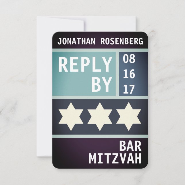 Bold Star of David Bar Mitzvah RSVP Reply Invitation (Front)