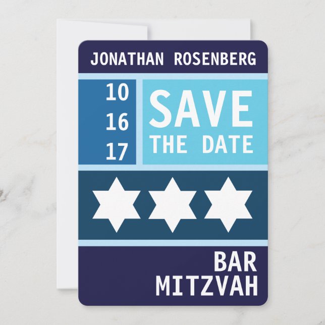 Bold Star of David Bar Mitzvah Save the Date (Front)