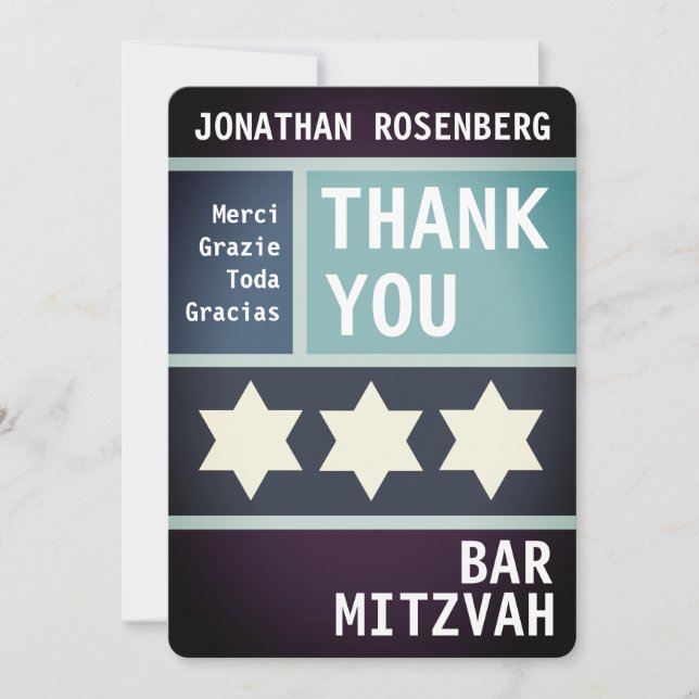 Bold Star of David Bar Mitzvah Thank You (Front)