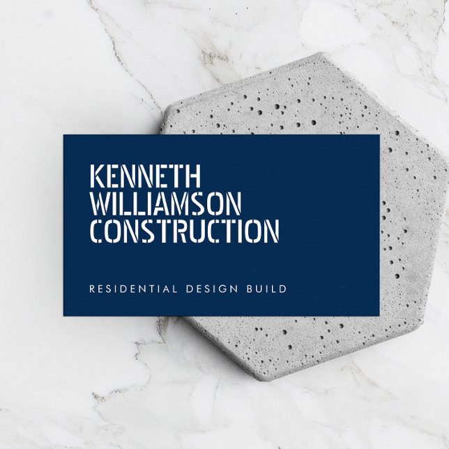 Bold Stenciled Blue Construction Business Card (Creator Uploaded)