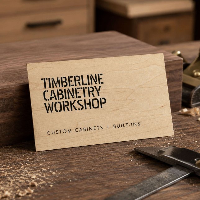 Bold Stenciled Cabinet Maker Business Card (Creator Uploaded)