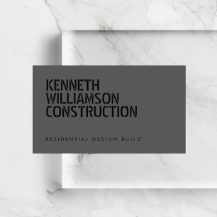Bold Stenciled Dark Grey Construction Business Card