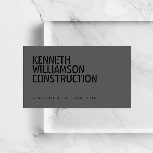 Bold Stenciled Dark Grey Construction Business Card (Creator Uploaded)