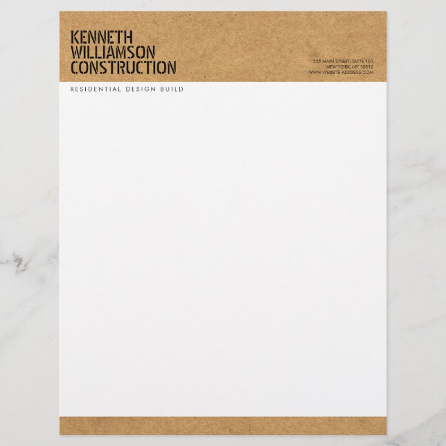 Bold Stenciled Particle Board Construction Custom Letterhead (Front)