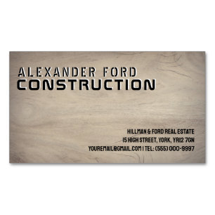 Bold Stenciled Wood Construction Business Card