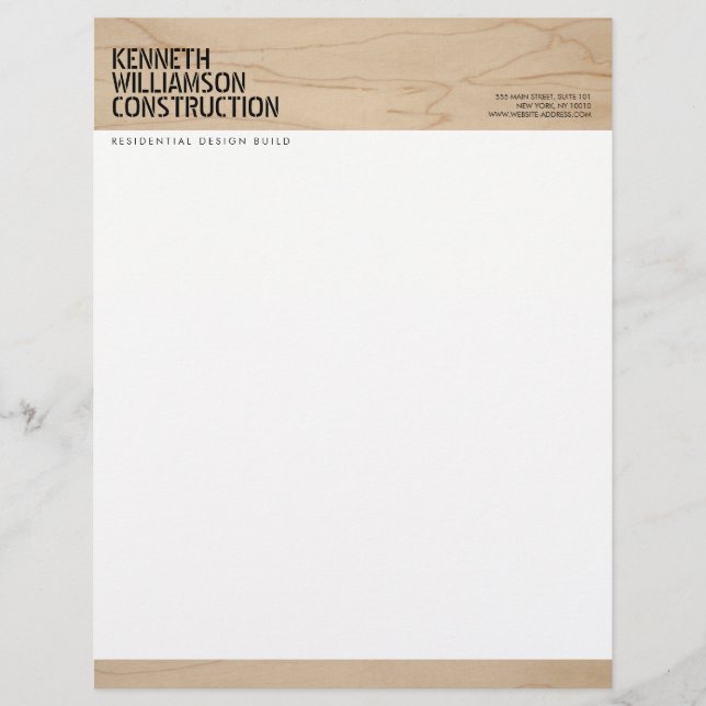 Bold Stenciled Wood Construction Letterhead (Front)