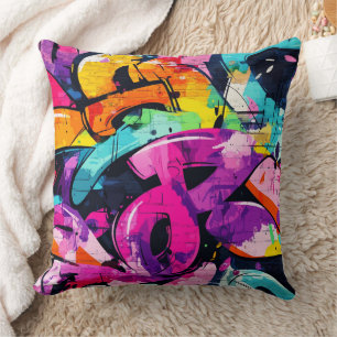 Bold Street Art with Purple Black and Yellow Cushion