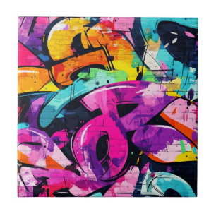 Bold Street Art with Purple Black and Yellow Tile