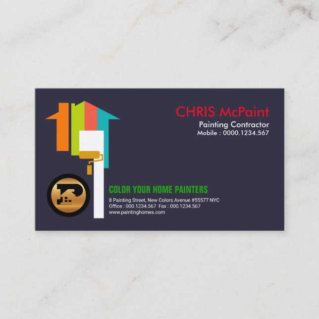 Bold Striking Energetic Multicolored Home Painter Business Card (Front)