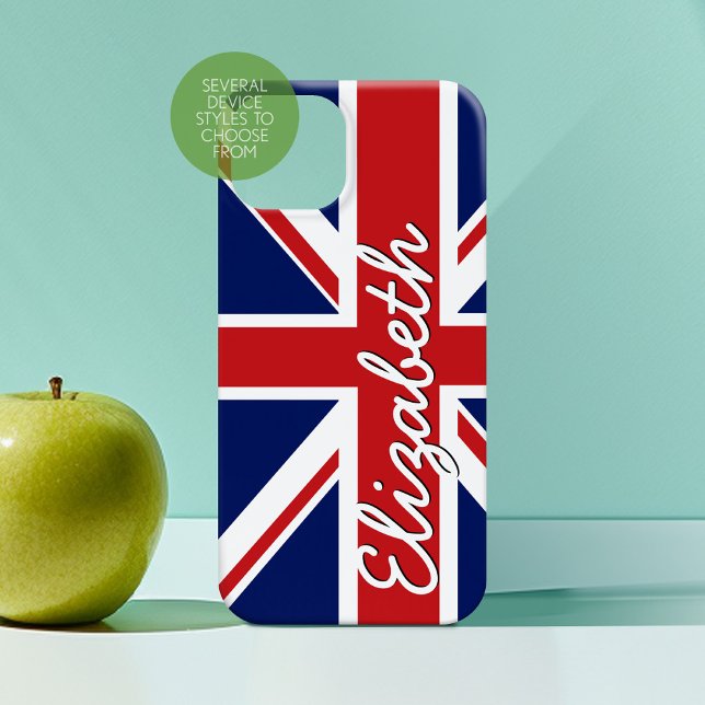 Bold Stripe Pattern - Union Jack Flag Script Name (Personalized Phone Case with Custom Photos and Text)