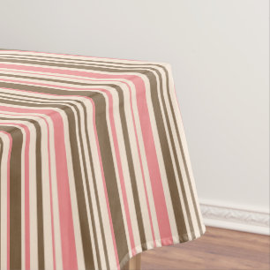 Bold stripe pink brown fawn tablecloth