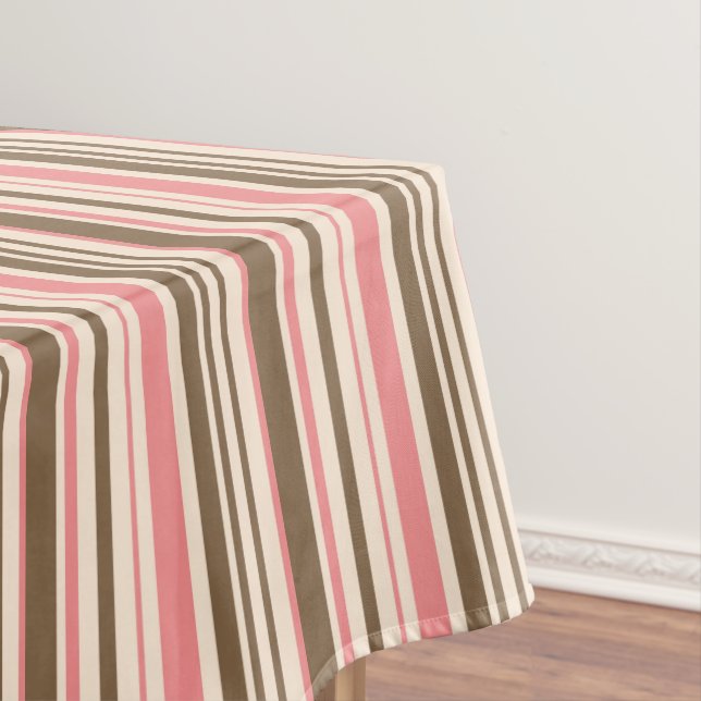 Bold stripe pink brown fawn tablecloth (In Situ)