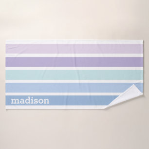 Bold Stripe Purpl, Blue and Teal Towel Custom Name