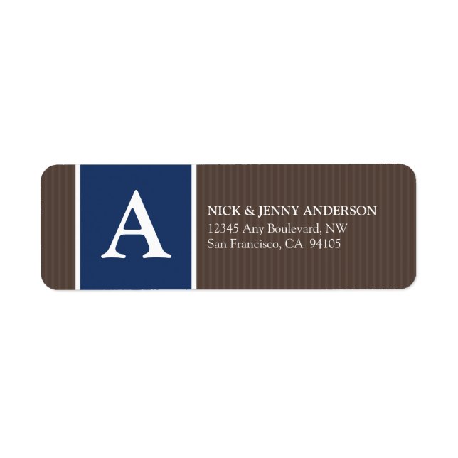 Bold Stripe Return Address Label (chocolate/navy) (Front)
