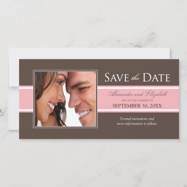 Bold Stripe Save the Date (chocolate/pink) (Front)