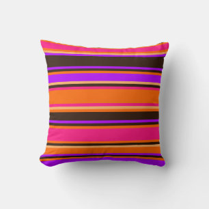 Bold Striped in Orange, Magenta & Purple Cushion