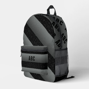 Bold Stripes Black White Grey Custom Monogram Printed Backpack